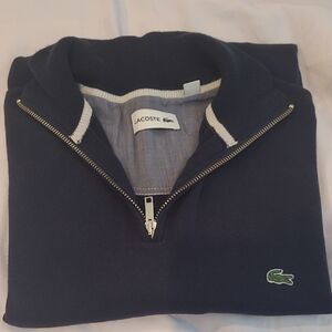 Lacoste Blue Zip Up Sweater with Stand-Up Collar